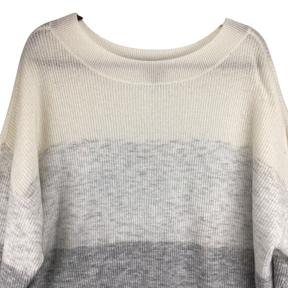 Talbots Sweater Size 3X Ribbed Knit Color Block Ombré White Gray Striped - Picture 2 of 9
